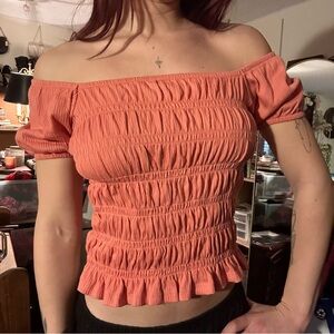 peach orange off the shoulder top